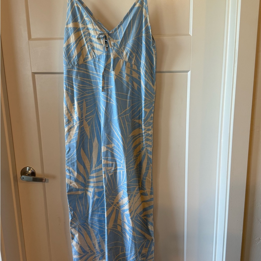 ROXY Hawaiian Floral Print Sundress blue Dress Women Sz L